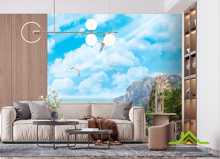 Фотообои Чайки, небо, замок