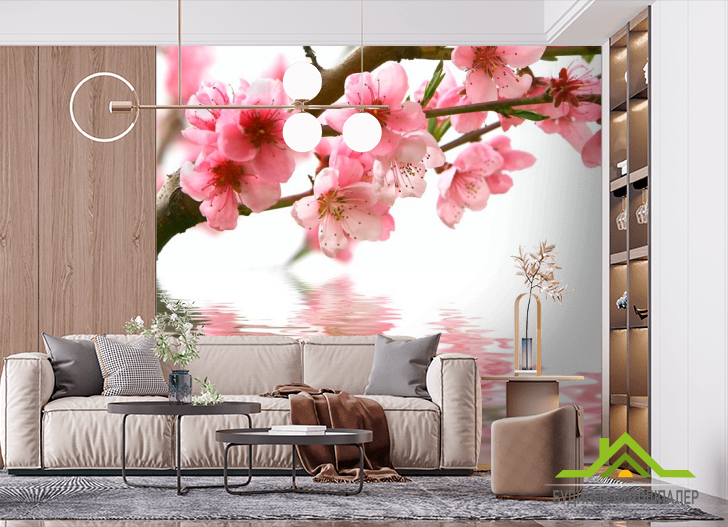 Фотообои Розовые цветки и вода