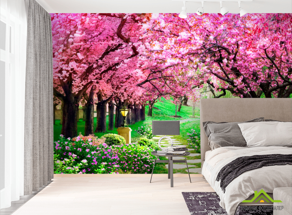 выбрать Фотошпалери Тунель з рожевих дерев Фотошпалери Природа на стіну