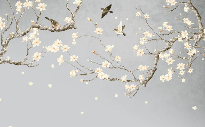 Фотообои Ветки магнолии в японском стиле