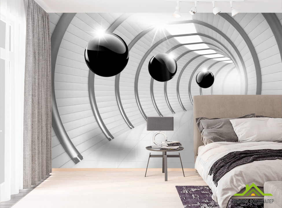 выбрать 3д фотообои Тоннель с шарами Фотообои Расширяющие пространство на стену