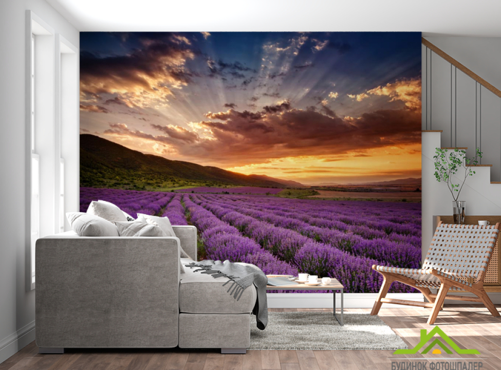 выбрать Фотошпалери захід сонця над полем бузковим Фотошпалери Природа на стіну