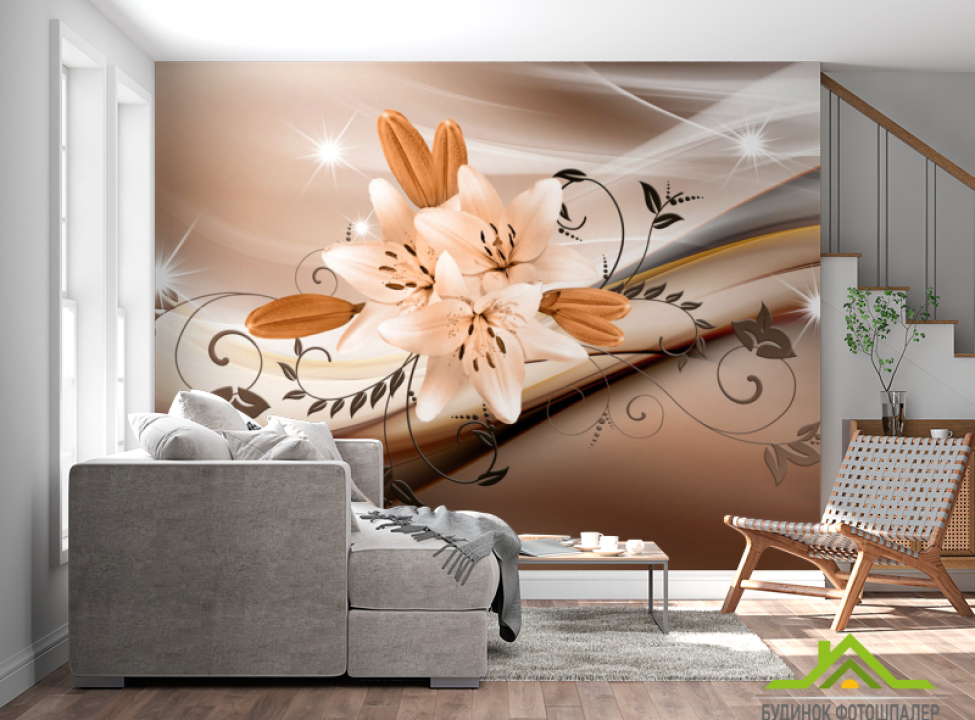 выбрать Фотошпалери Коричневі лілії 3Д Фотошпалери квіти 3d на стіну