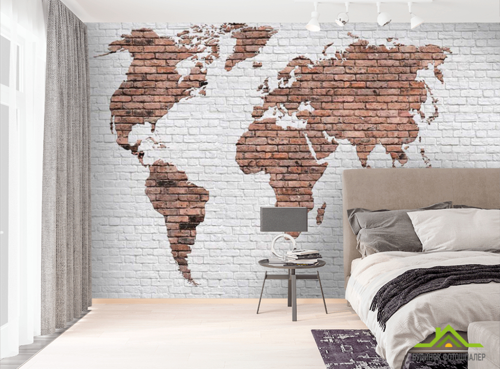 выбрать Фотообои Карта мира на кирпичной кладке Фотообои карта Мира на стену