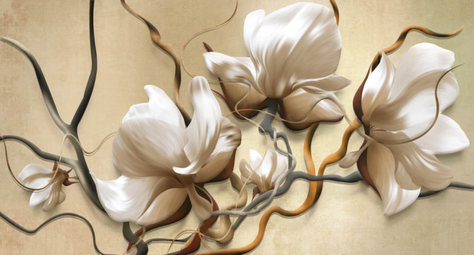 Фотообои Магнолия на коричневом