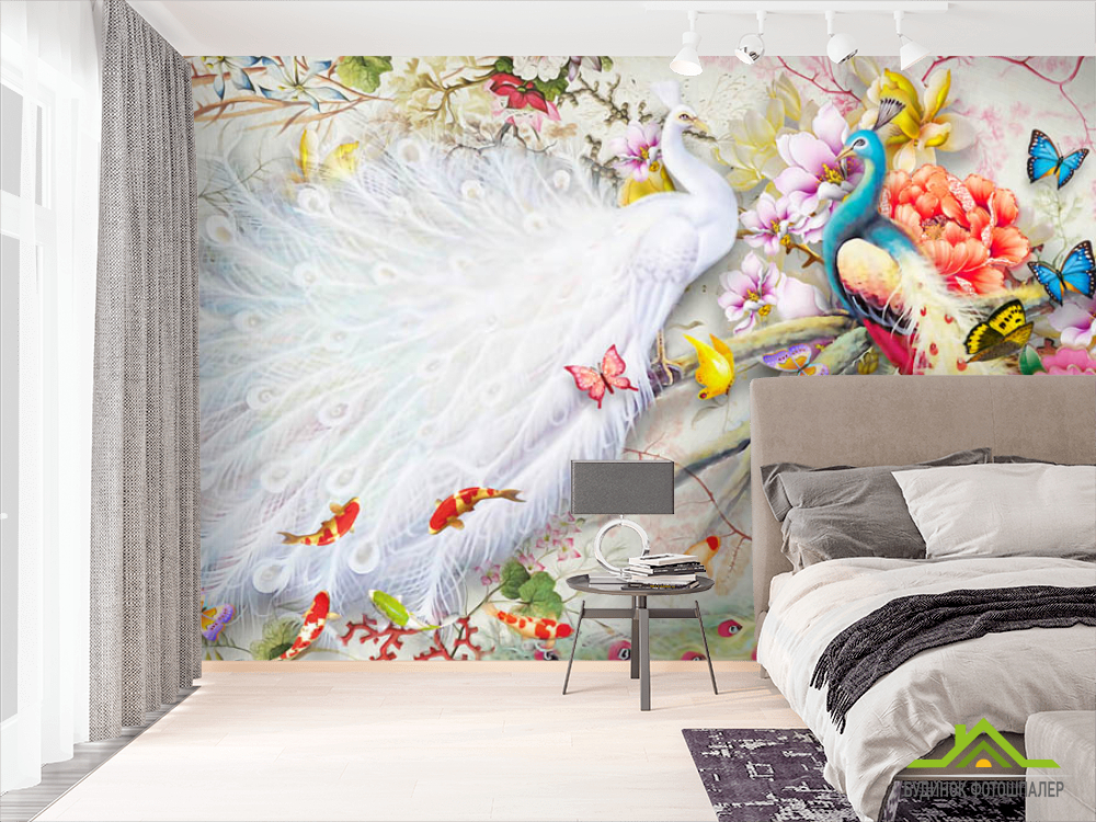 Фотошпалери Два шикарних павича в японському стилі