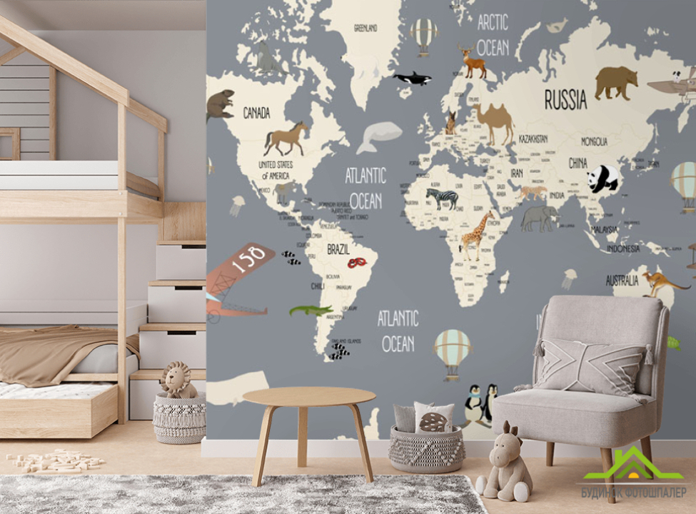 выбрать Фотошпалери карта миру Дитячі фотообої на стіну