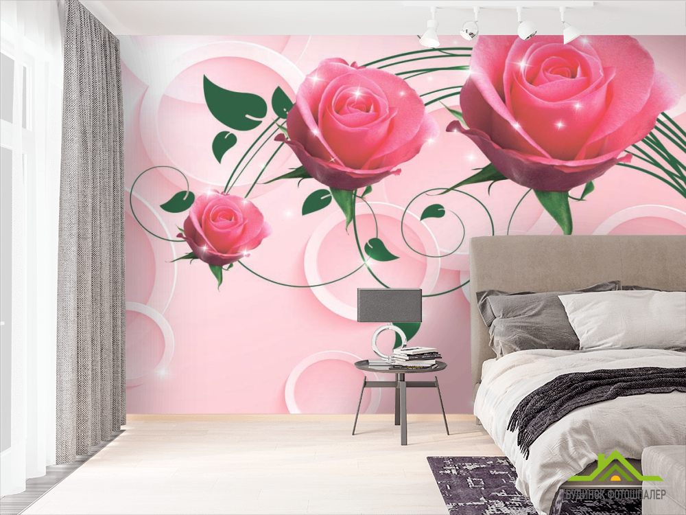Фотошпалери Рожеві троянди 3d