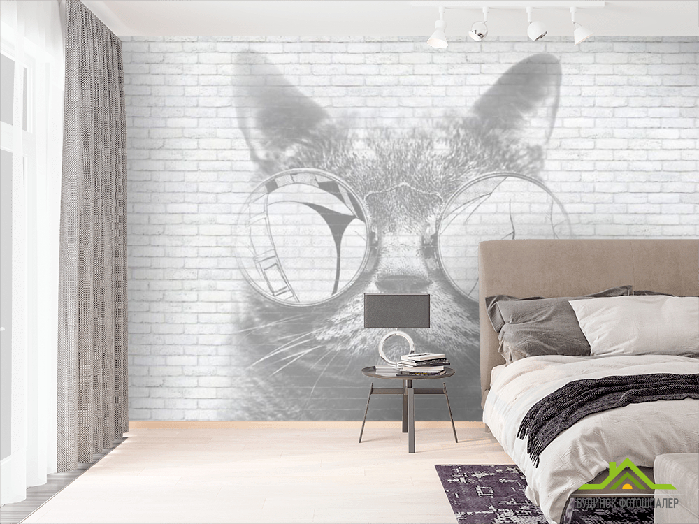 Фотошпалери Кіт в окулярах лофт