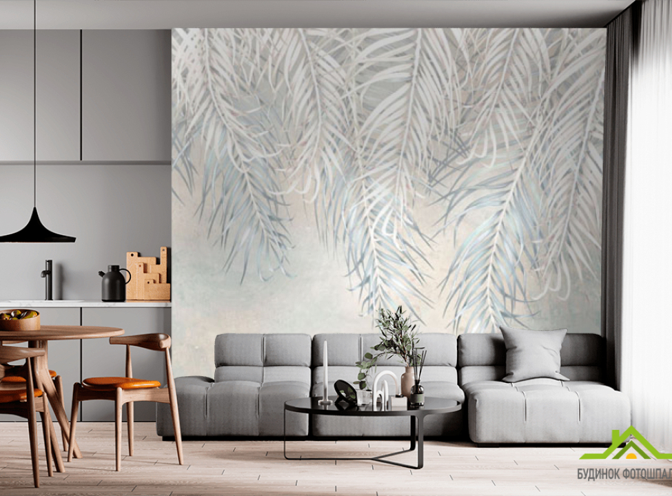выбрать Фотообои Бірюзове листя з потолку Фотообои Дизайнерские листья на стену