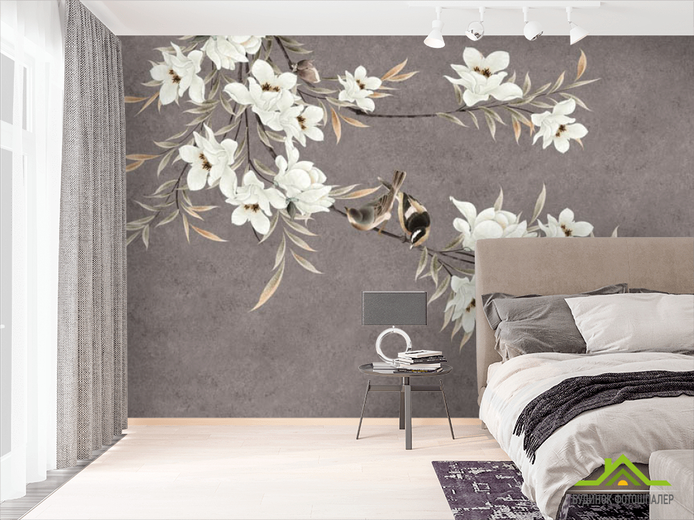 Фотошпалери гілки магнолії з квітами