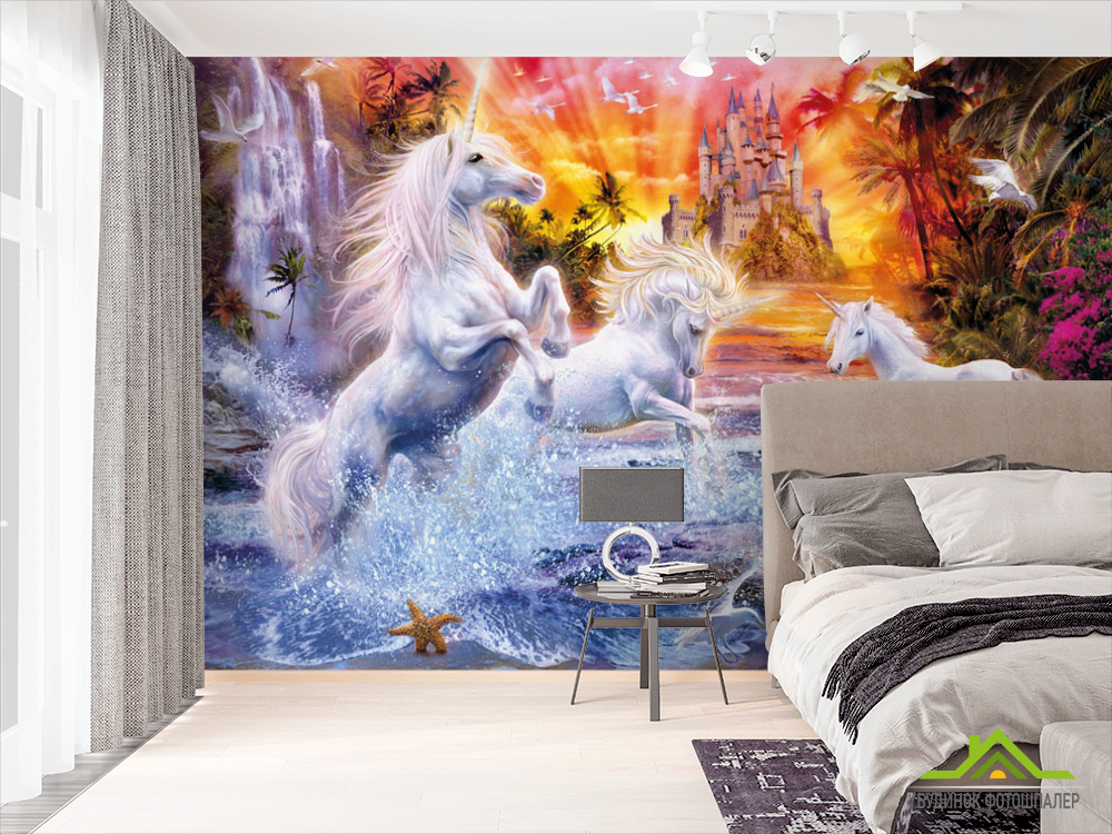 Фотообои Белые единороги играют