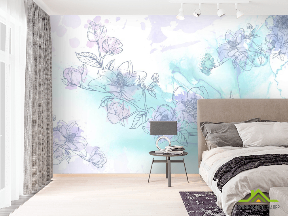 Фотообои Голубые векторные цветы