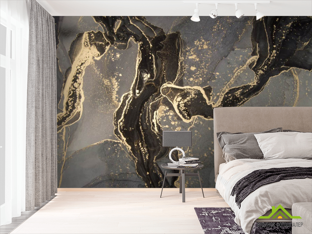 Фотошпалери Чорний fluid art з золотом