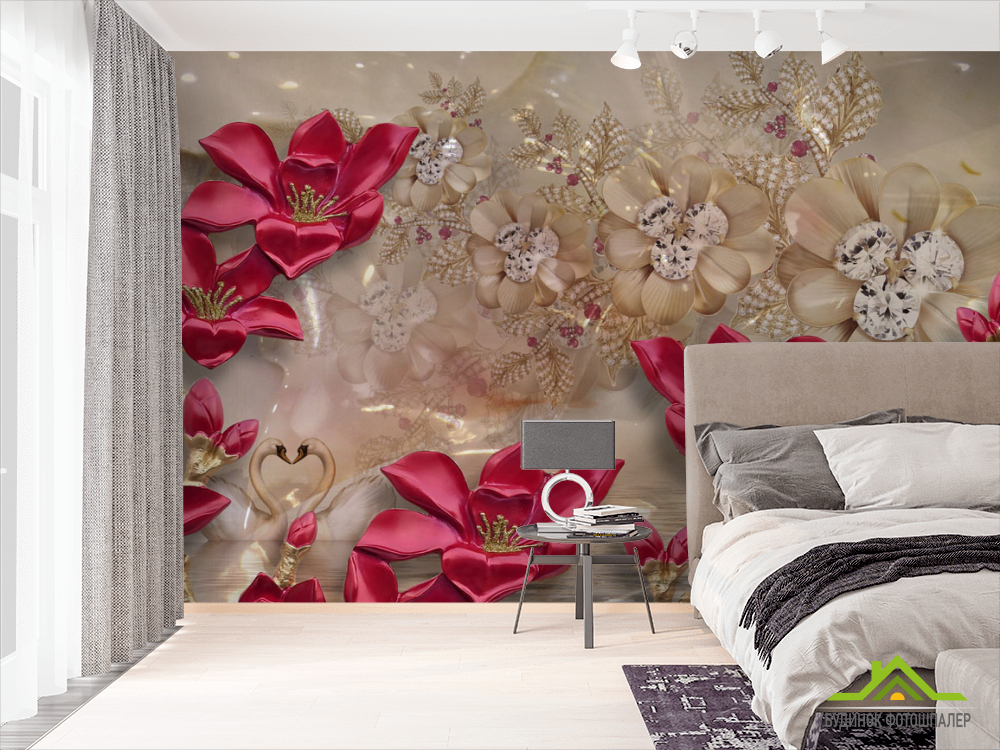 Фотошпалери Бордові квіти 3д