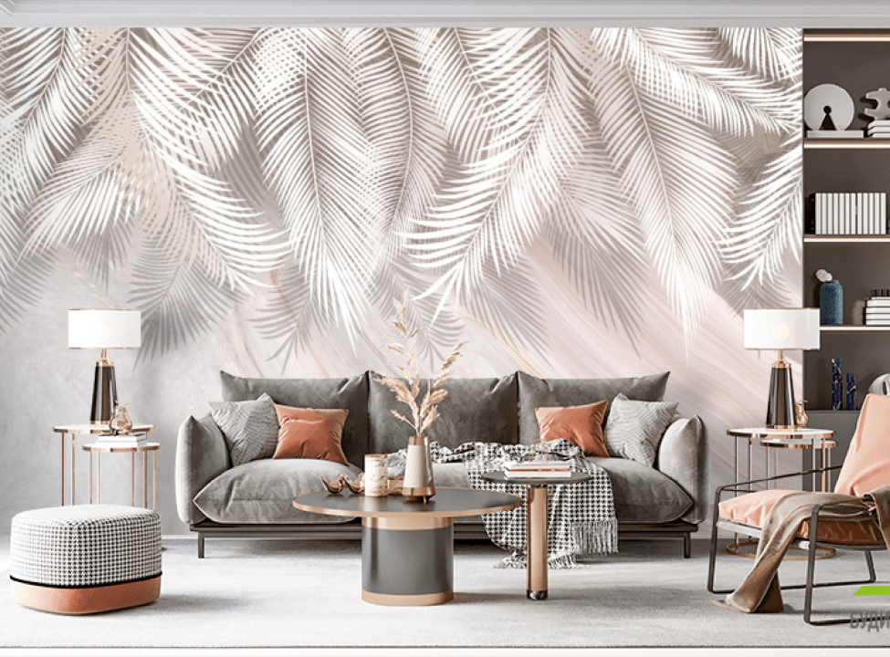 выбрать Фотообои Листья в серых оттенках Фотообои Дизайнерские листья на стену