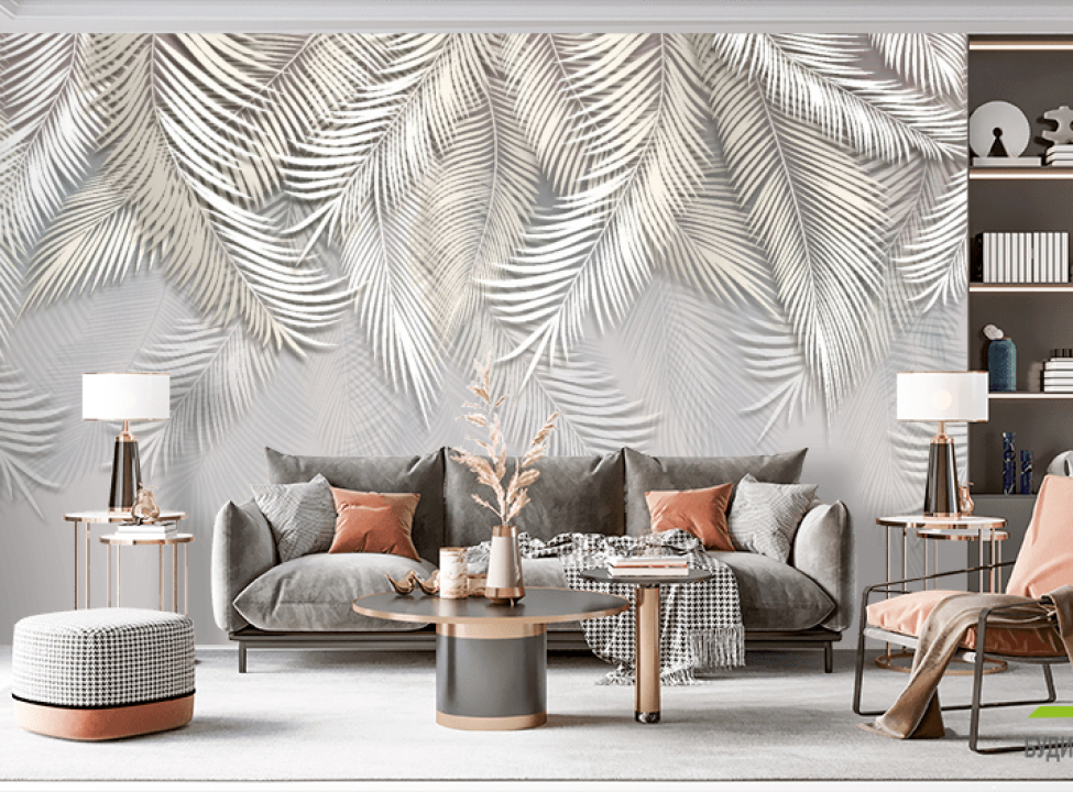 выбрать Фотообои графические  пальмовые листья Фотообои Дизайнерские листья на стену
