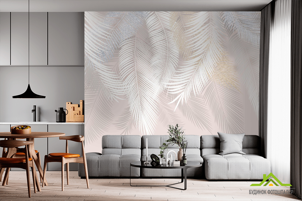 Фотообои дизайнерские листья с золотом