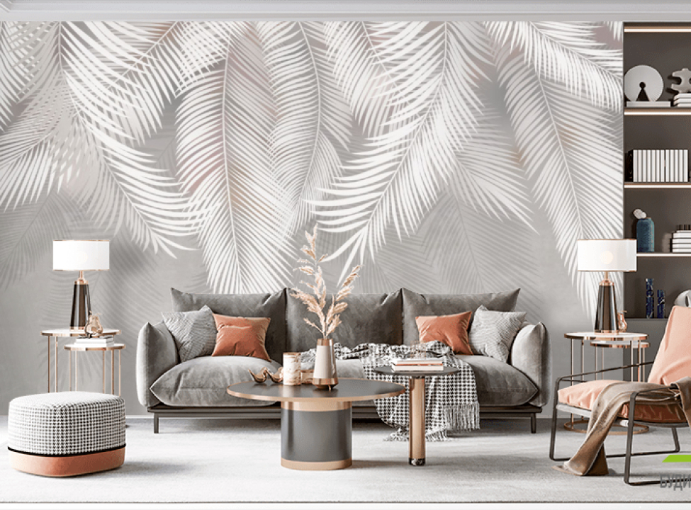 выбрать Фотообои нежные тропические листья Фотообои Дизайнерские листья на стену