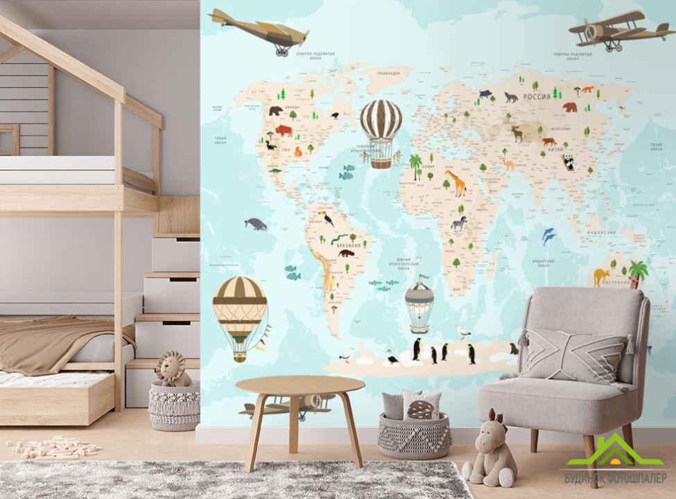 выбрать Шпалери в дитячу Карта Фотошпалери Розвиваючі карти на стіну