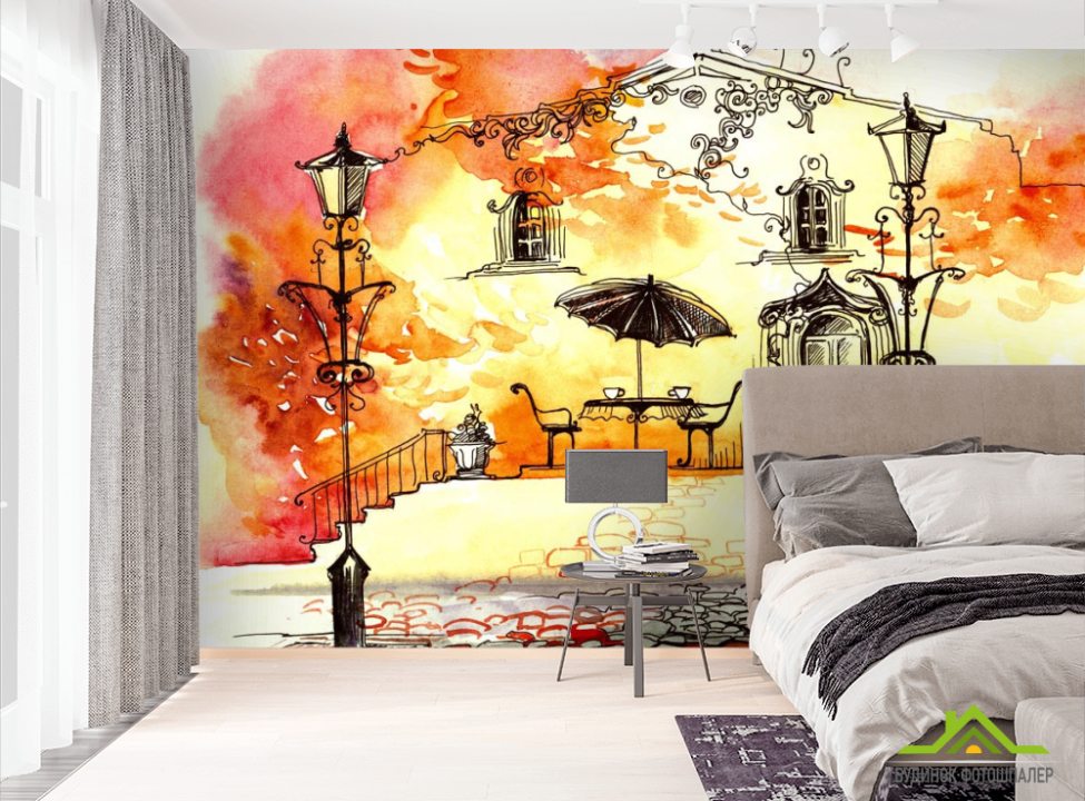 выбрать Фотошпалери Кафе для закоханих Фотошпалери Ілюстрації на стіну