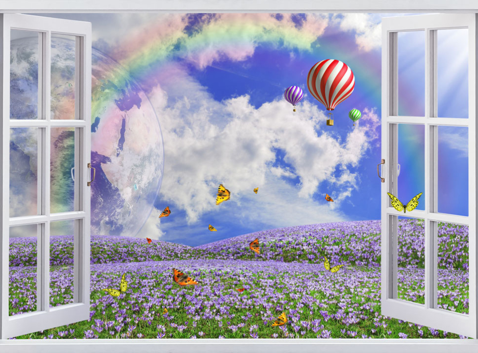 выбрать Фотошпалери Вид з вікна на галявину Фотошпалери Вид з вікна на стіну