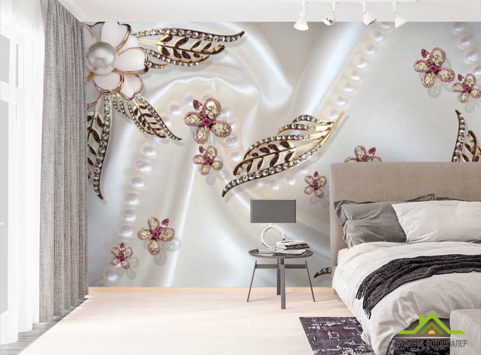 выбрать Фотошпалери Брошки з золотими листочками Фотошпалери квіти 3d на стіну