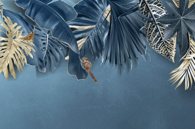 Фотошпалери Синьо золоті листя