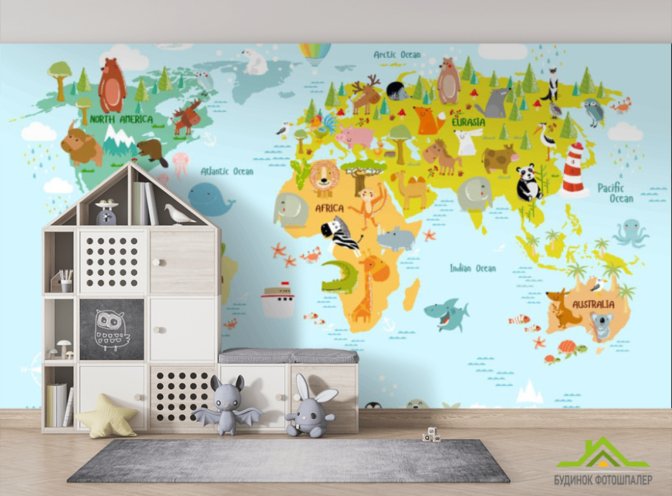 выбрать Фотошпалери карта світу в дитячу Фотошпалери Розвиваючі карти на стіну