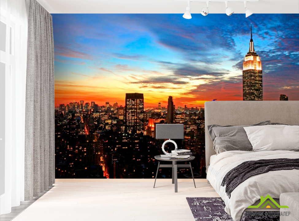 выбрать Фотообои Закат в городе Фотообои Современный город на стену