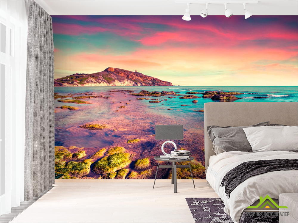 Фотошпалери рожеве море і небо