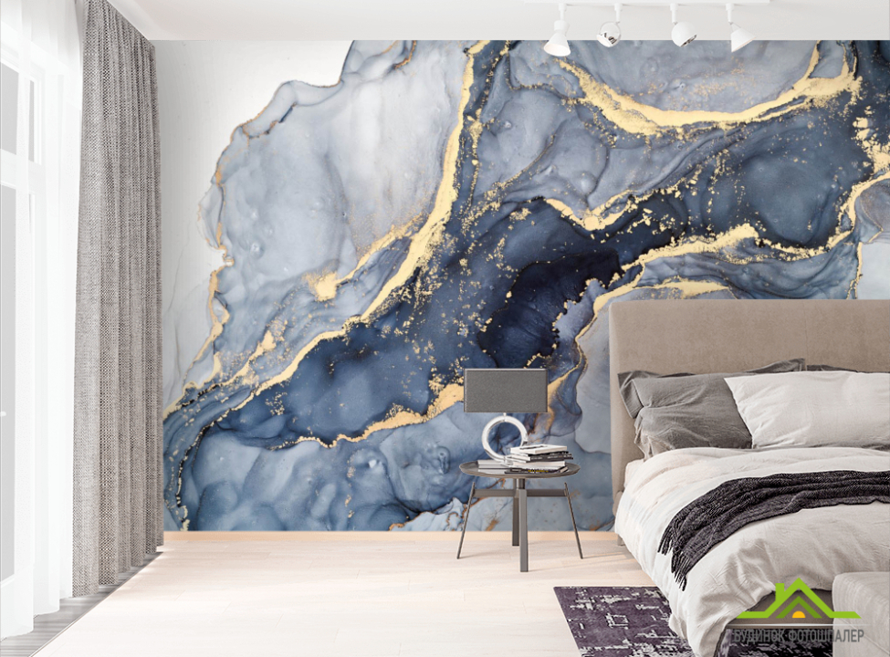 выбрать Фотошпалери Синій Fluid art з золотом Фотошпалери Fluid art на стіну