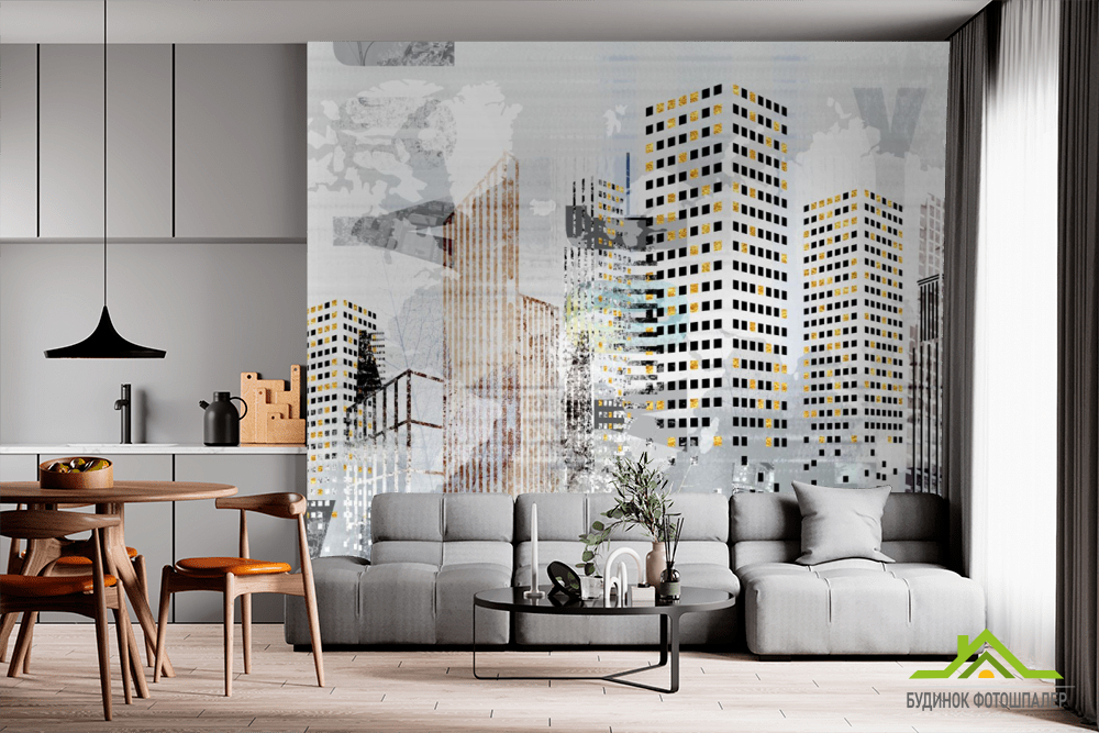 Фотообои современный город с золочением