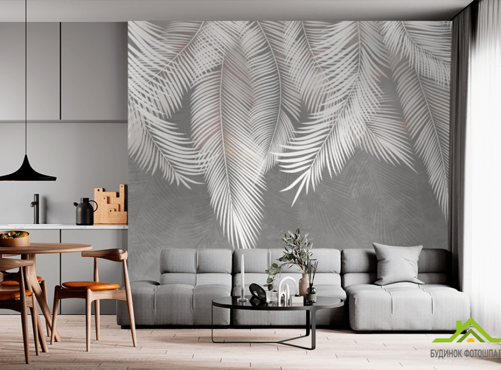 выбрать Фотообои серые листья на стену Фотообои Дизайнерские листья на стену