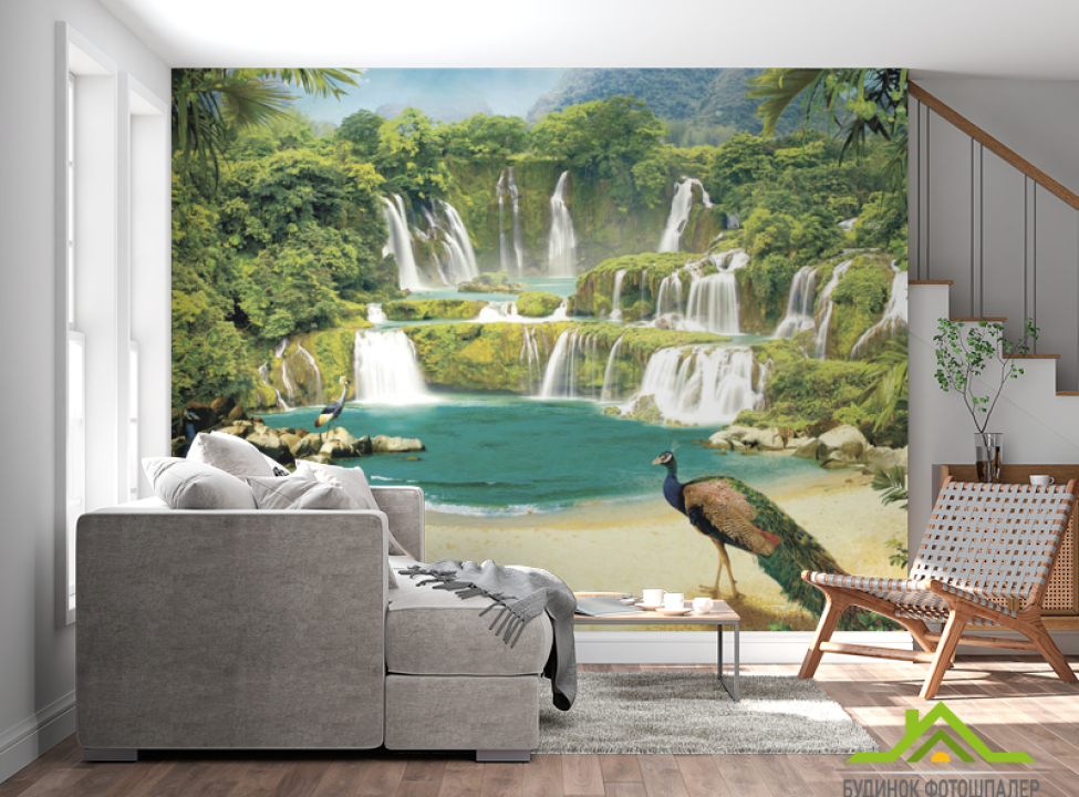 выбрать Фотошпалери Водоспад з павичами Фотообої по стилю на стіну