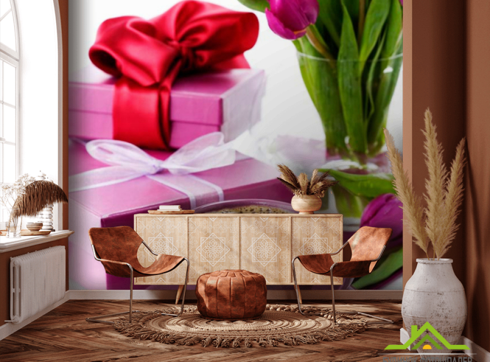 выбрать Фотообои Тюльпаны, подарки, кофе Фотообои Тюльпаны на стену