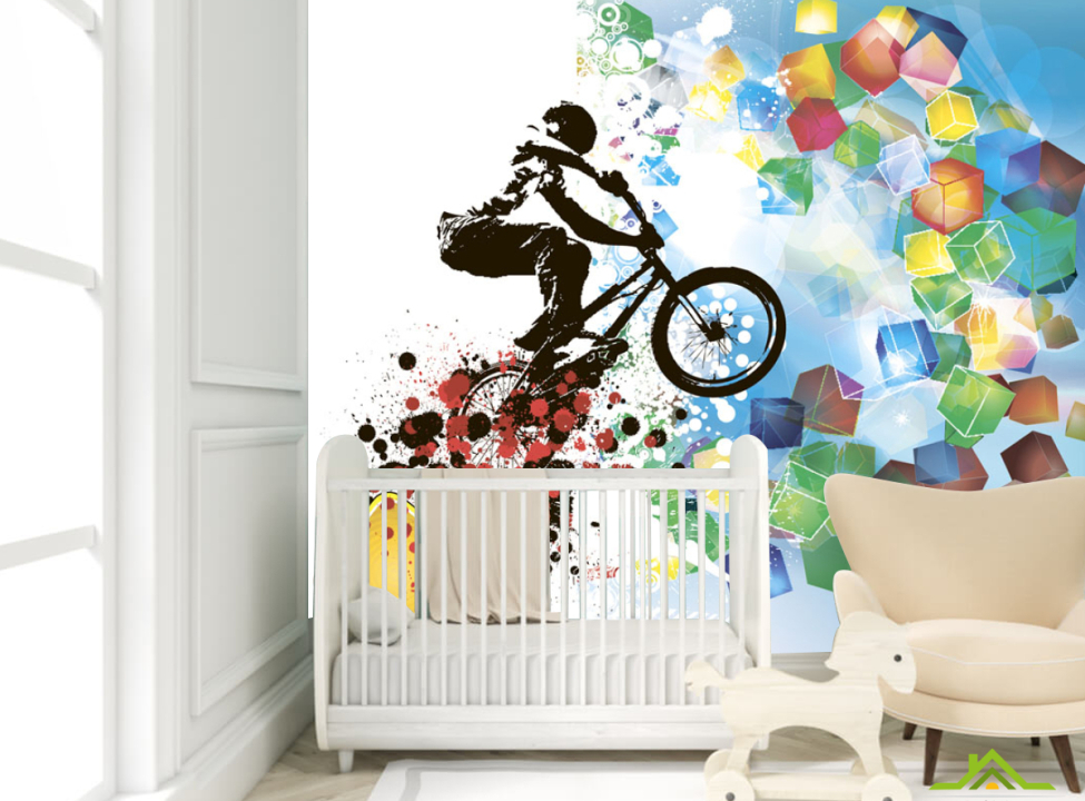 выбрать Фотошпалери Велосипедист і геометрія Фотообої для підлітка на стіну