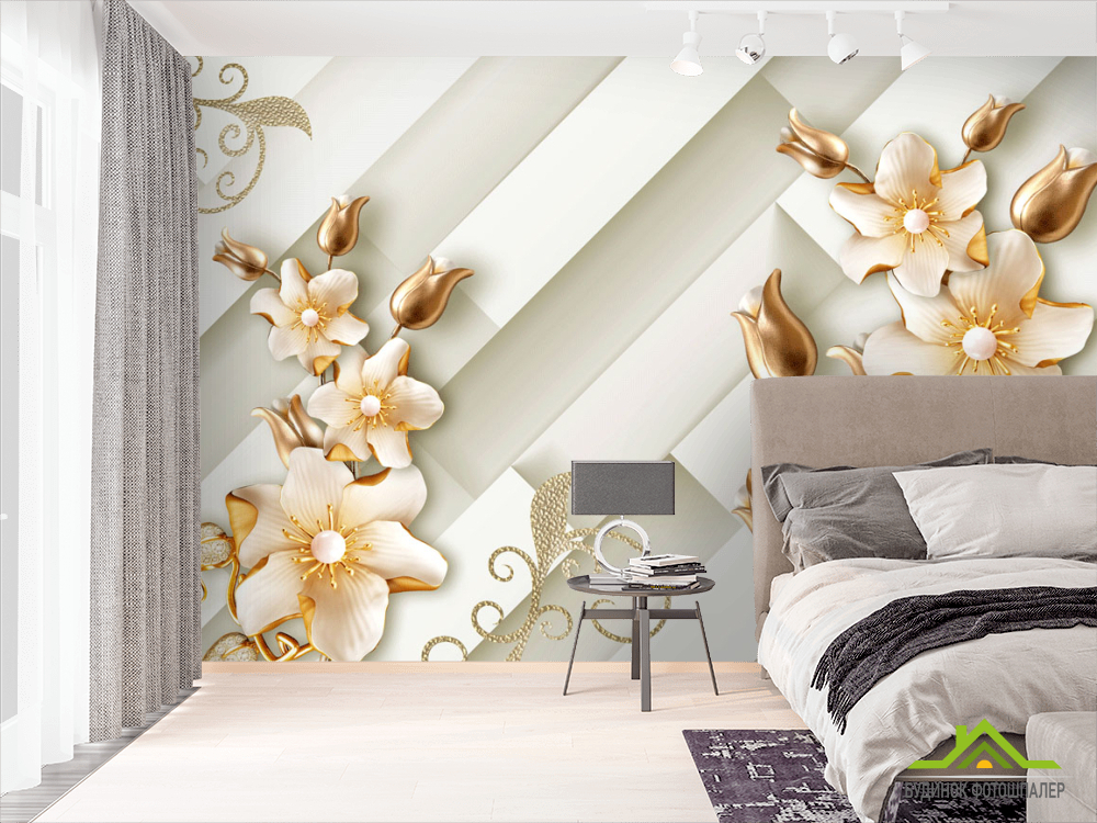 Фотообои Золотые цветы 3д