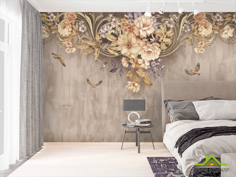 Фотошпалери коричневі квіти під стелею