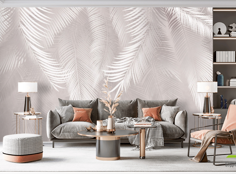 выбрать Фотообои  тропические листья и мрамор Фотообои Дизайнерские листья на стену