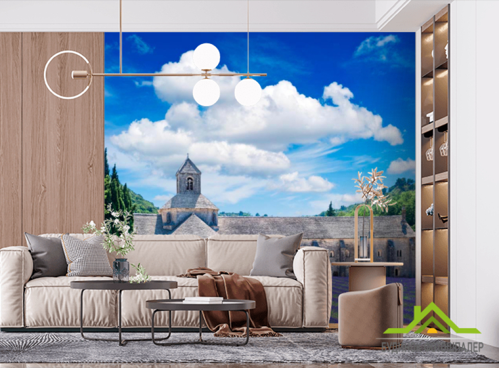 выбрать Фотошпалери Будинок, квіти, хмари Фотошпалери Природа на стіну