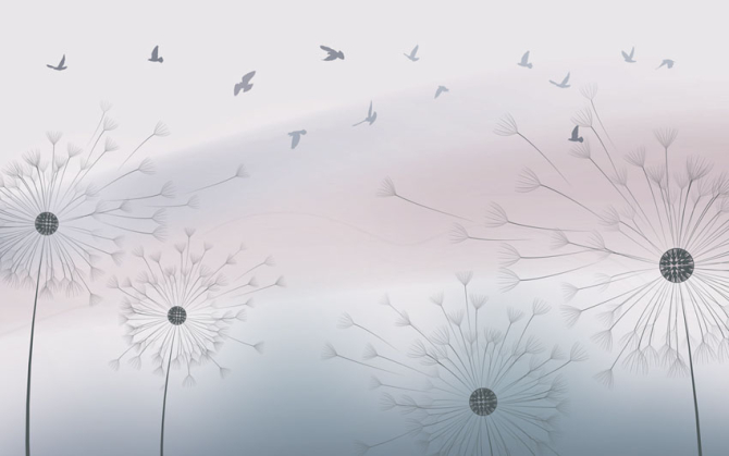 Фотообои Одуванчики и птички