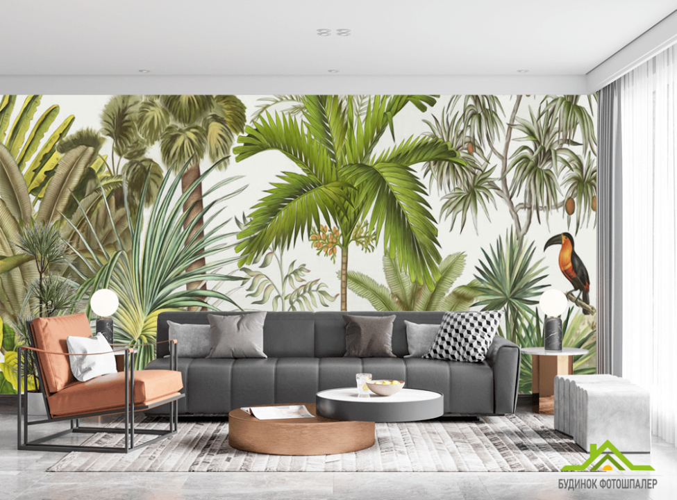 выбрать Фотошпалери тропіки і тукан Фотошпалери тропічні листя на стіну