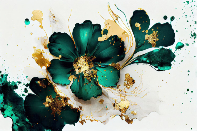 Фотообои зеленые цветы с золотом