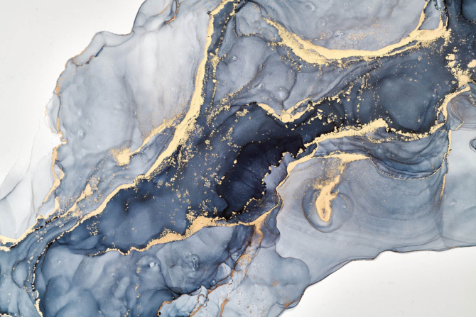 Фотошпалери Синій Fluid art з золотом