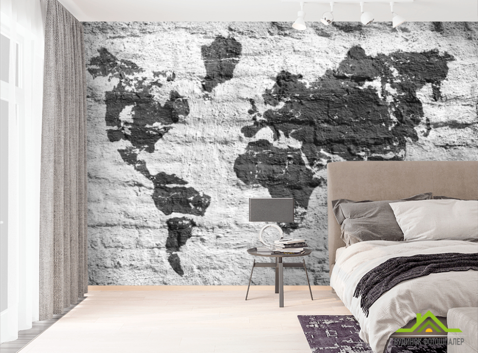 выбрать Фотошпалери Картами світу на тлі цегли Фотошпалери карта Світу на стіну