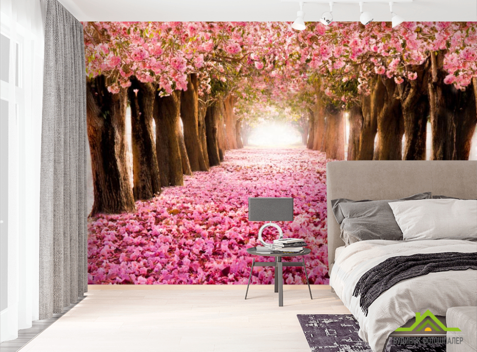 выбрать Фотообои аллея с розовыми лепестками Фотообои Природа на стену
