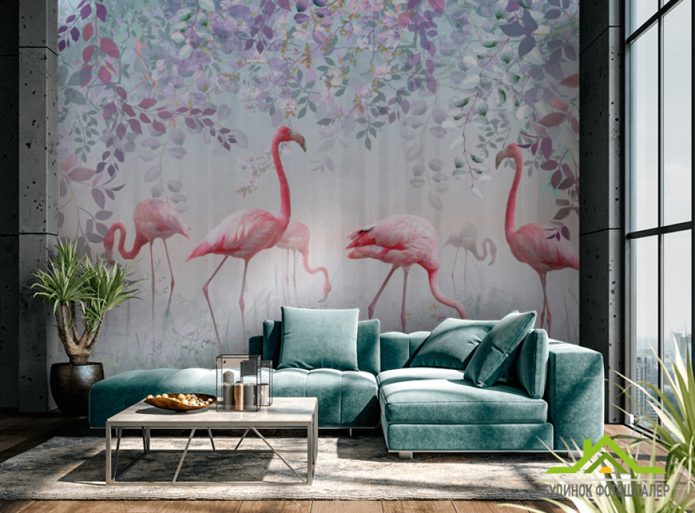 выбрать Фотошпалери Фламінго і зелень Фотошпалери Тварини на стіну