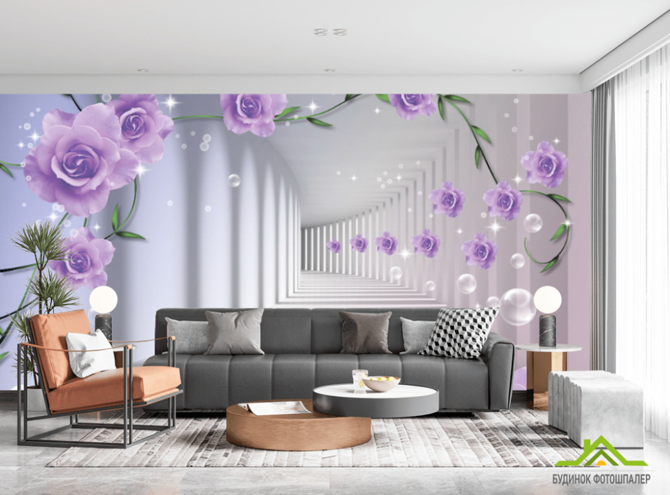 выбрать Фотошпалери 3D бутони фіолетових троянд Фотошпалери стереоскопічні на стіну