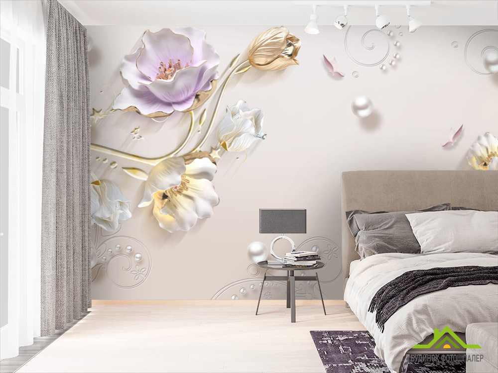 Фотошпалери Керамичесике квіти з золотими ніжками